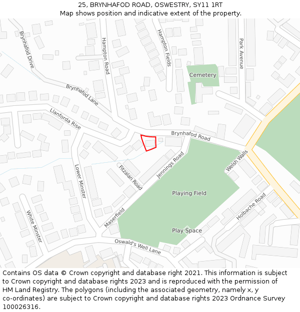 25, BRYNHAFOD ROAD, OSWESTRY, SY11 1RT: Location map and indicative extent of plot