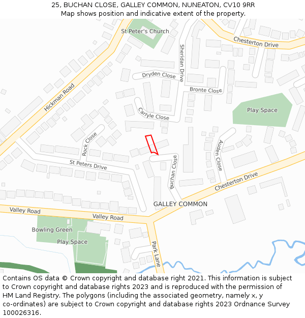 25, BUCHAN CLOSE, GALLEY COMMON, NUNEATON, CV10 9RR: Location map and indicative extent of plot