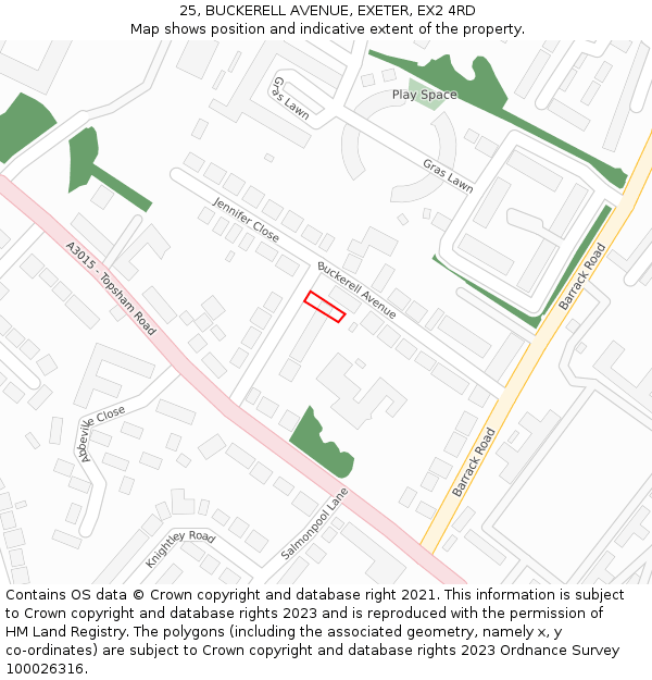 25, BUCKERELL AVENUE, EXETER, EX2 4RD: Location map and indicative extent of plot