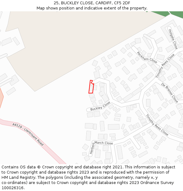 25, BUCKLEY CLOSE, CARDIFF, CF5 2DF: Location map and indicative extent of plot