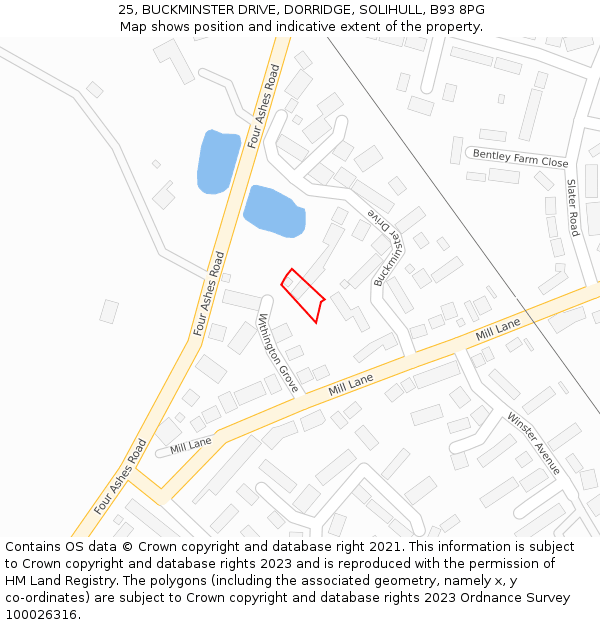 25, BUCKMINSTER DRIVE, DORRIDGE, SOLIHULL, B93 8PG: Location map and indicative extent of plot