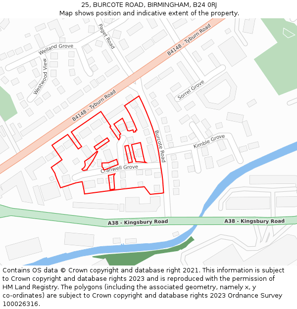 25, BURCOTE ROAD, BIRMINGHAM, B24 0RJ: Location map and indicative extent of plot