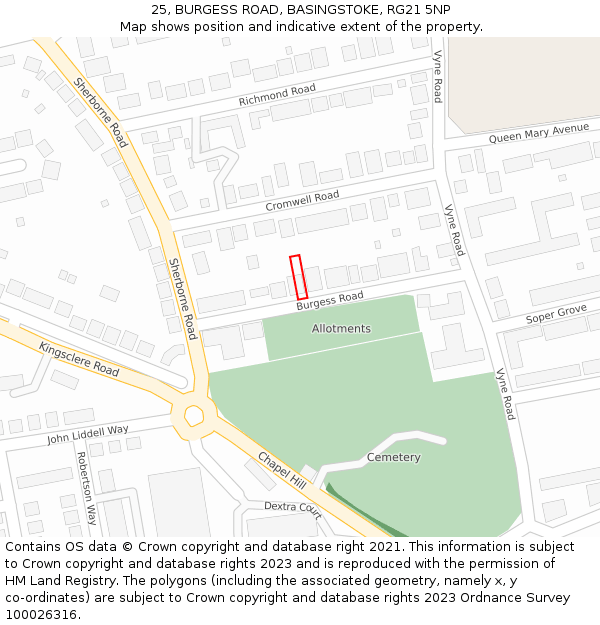 25, BURGESS ROAD, BASINGSTOKE, RG21 5NP: Location map and indicative extent of plot