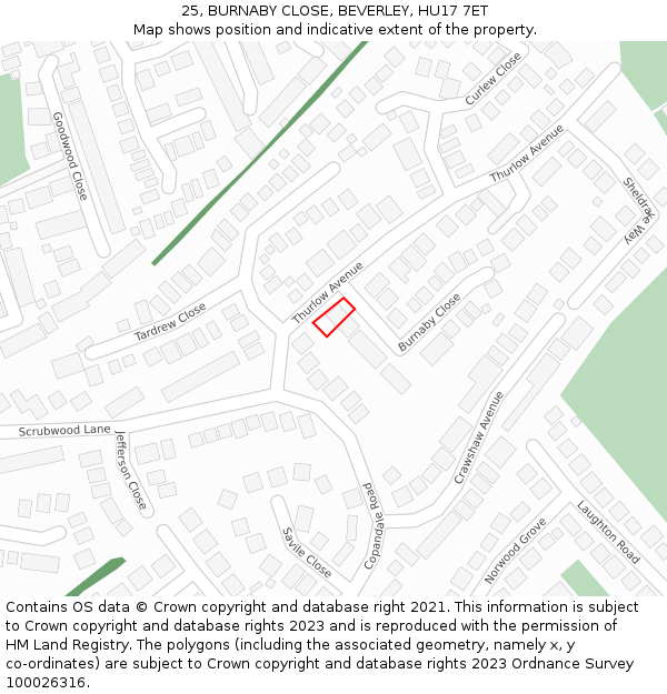 25, BURNABY CLOSE, BEVERLEY, HU17 7ET: Location map and indicative extent of plot