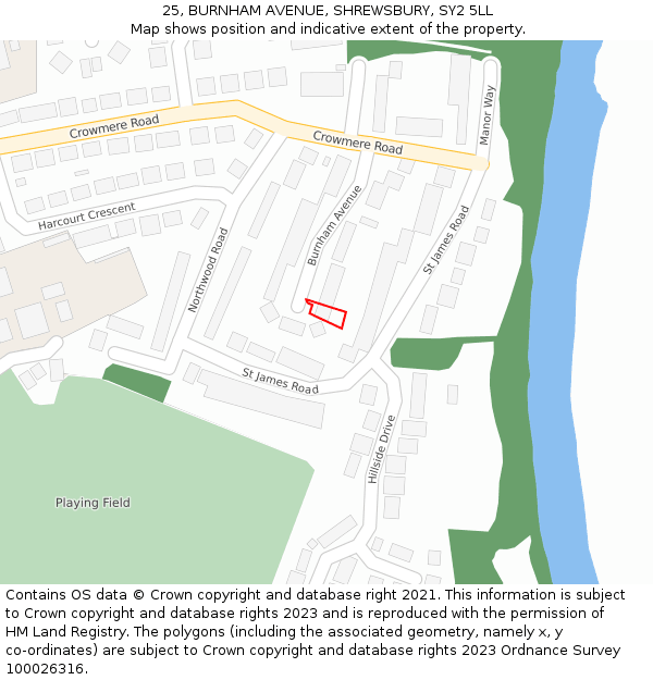 25, BURNHAM AVENUE, SHREWSBURY, SY2 5LL: Location map and indicative extent of plot