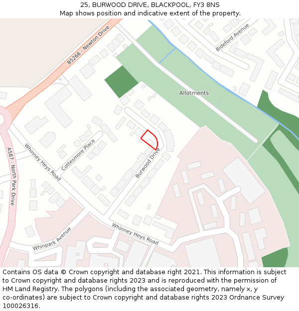 25, BURWOOD DRIVE, BLACKPOOL, FY3 8NS: Location map and indicative extent of plot