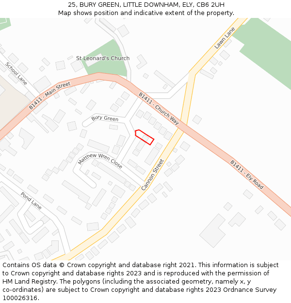 25, BURY GREEN, LITTLE DOWNHAM, ELY, CB6 2UH: Location map and indicative extent of plot