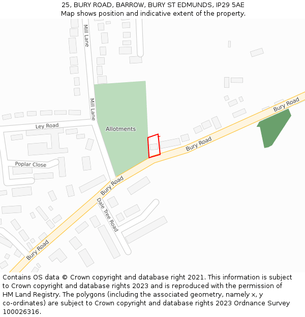 25, BURY ROAD, BARROW, BURY ST EDMUNDS, IP29 5AE: Location map and indicative extent of plot