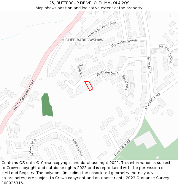 25, BUTTERCUP DRIVE, OLDHAM, OL4 2QS: Location map and indicative extent of plot