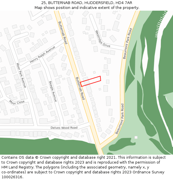 25, BUTTERNAB ROAD, HUDDERSFIELD, HD4 7AR: Location map and indicative extent of plot