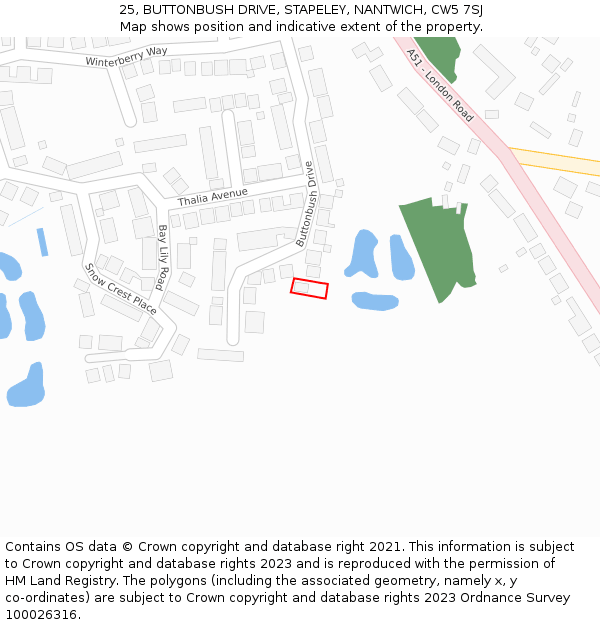 25, BUTTONBUSH DRIVE, STAPELEY, NANTWICH, CW5 7SJ: Location map and indicative extent of plot