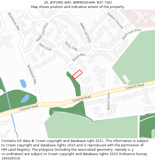 25, BYFORD WAY, BIRMINGHAM, B37 7GH: Location map and indicative extent of plot