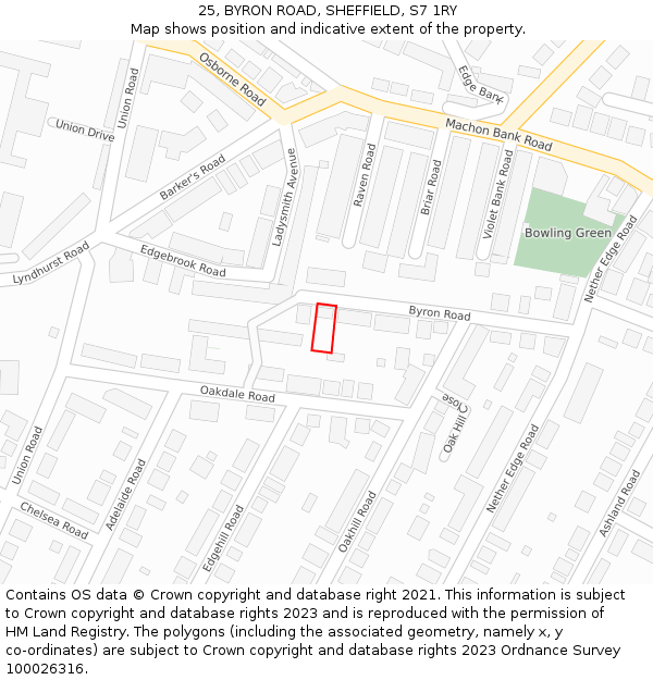25, BYRON ROAD, SHEFFIELD, S7 1RY: Location map and indicative extent of plot