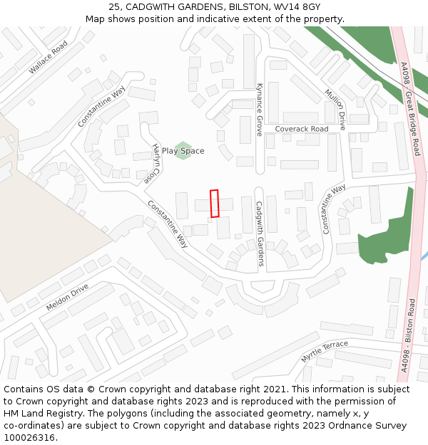 25, CADGWITH GARDENS, BILSTON, WV14 8GY: Location map and indicative extent of plot