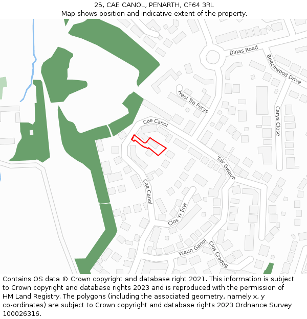 25, CAE CANOL, PENARTH, CF64 3RL: Location map and indicative extent of plot