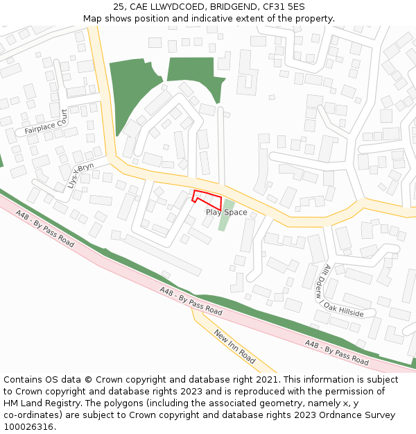 25, CAE LLWYDCOED, BRIDGEND, CF31 5ES: Location map and indicative extent of plot