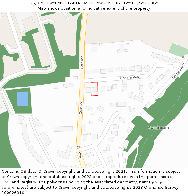 25, CAER WYLAN, LLANBADARN FAWR, ABERYSTWYTH, SY23 3GY: Location map and indicative extent of plot