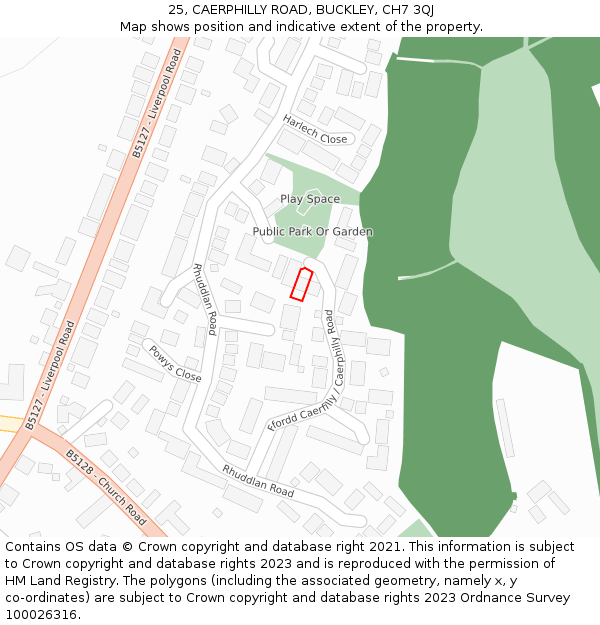 25, CAERPHILLY ROAD, BUCKLEY, CH7 3QJ: Location map and indicative extent of plot