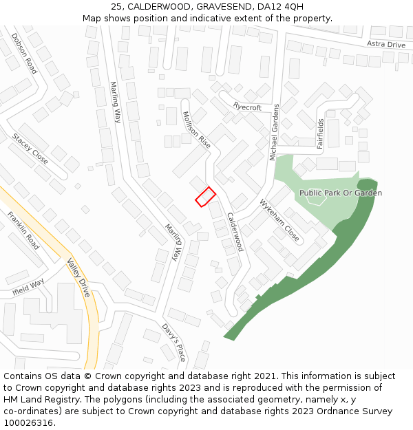25, CALDERWOOD, GRAVESEND, DA12 4QH: Location map and indicative extent of plot