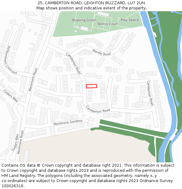 25, CAMBERTON ROAD, LEIGHTON BUZZARD, LU7 2UN: Location map and indicative extent of plot