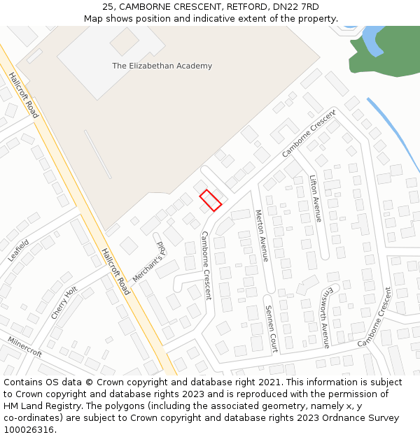 25, CAMBORNE CRESCENT, RETFORD, DN22 7RD: Location map and indicative extent of plot