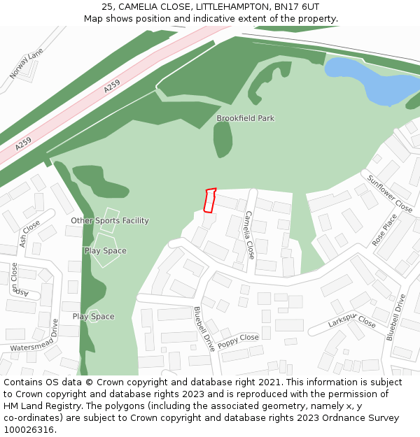 25, CAMELIA CLOSE, LITTLEHAMPTON, BN17 6UT: Location map and indicative extent of plot