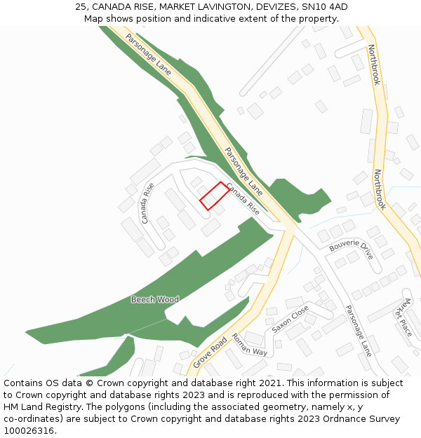 25, CANADA RISE, MARKET LAVINGTON, DEVIZES, SN10 4AD: Location map and indicative extent of plot