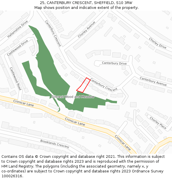 25, CANTERBURY CRESCENT, SHEFFIELD, S10 3RW: Location map and indicative extent of plot