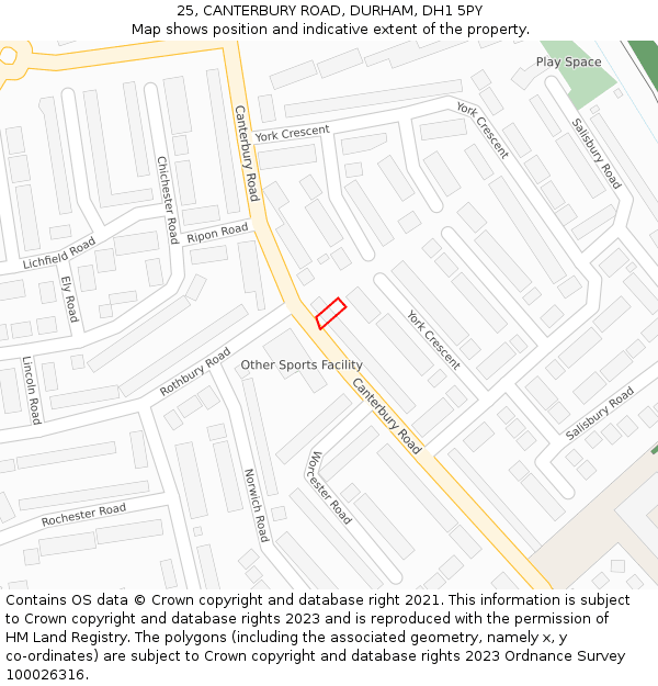 25, CANTERBURY ROAD, DURHAM, DH1 5PY: Location map and indicative extent of plot