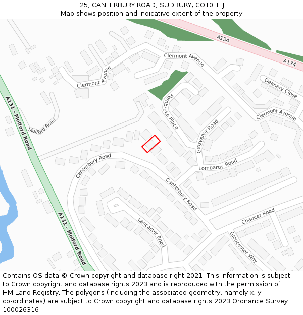 25, CANTERBURY ROAD, SUDBURY, CO10 1LJ: Location map and indicative extent of plot