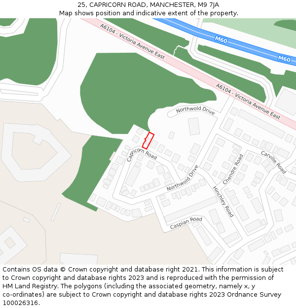 25, CAPRICORN ROAD, MANCHESTER, M9 7JA: Location map and indicative extent of plot