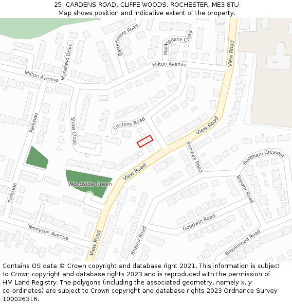25, CARDENS ROAD, CLIFFE WOODS, ROCHESTER, ME3 8TU: Location map and indicative extent of plot
