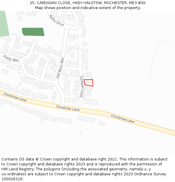 25, CARDIGAN CLOSE, HIGH HALSTOW, ROCHESTER, ME3 8NX: Location map and indicative extent of plot