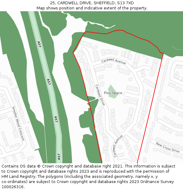 25, CARDWELL DRIVE, SHEFFIELD, S13 7XD: Location map and indicative extent of plot