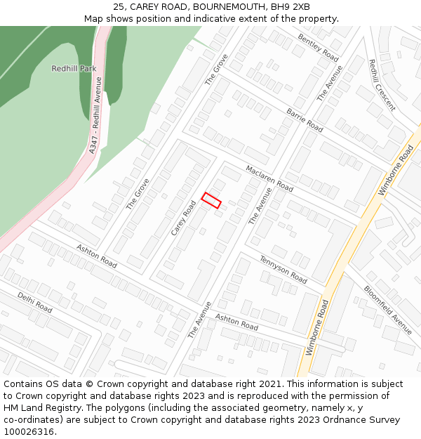 25, CAREY ROAD, BOURNEMOUTH, BH9 2XB: Location map and indicative extent of plot