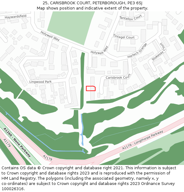 25, CARISBROOK COURT, PETERBOROUGH, PE3 6SJ: Location map and indicative extent of plot