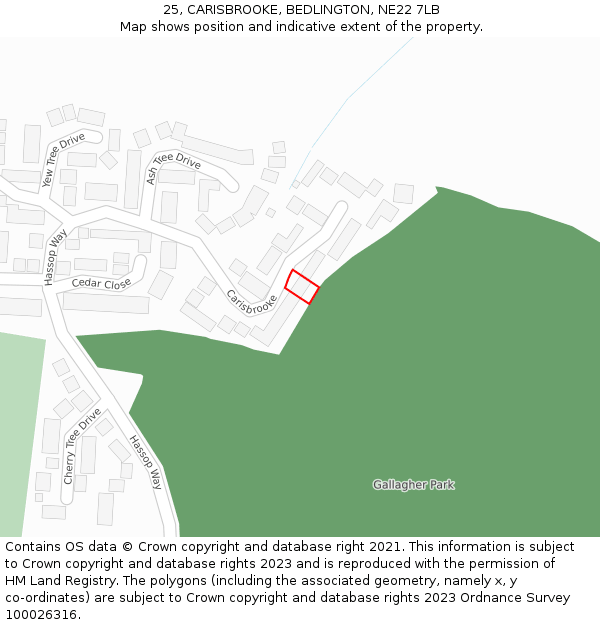 25, CARISBROOKE, BEDLINGTON, NE22 7LB: Location map and indicative extent of plot