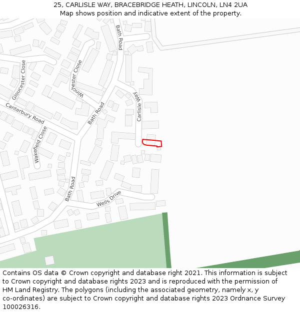 25, CARLISLE WAY, BRACEBRIDGE HEATH, LINCOLN, LN4 2UA: Location map and indicative extent of plot