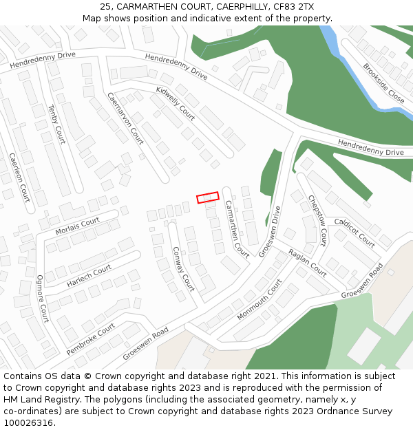 25, CARMARTHEN COURT, CAERPHILLY, CF83 2TX: Location map and indicative extent of plot