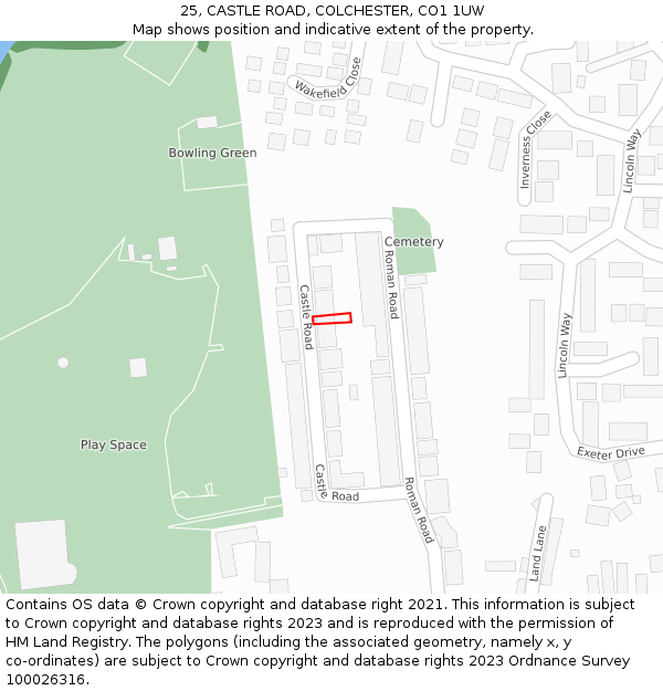 25, CASTLE ROAD, COLCHESTER, CO1 1UW: Location map and indicative extent of plot