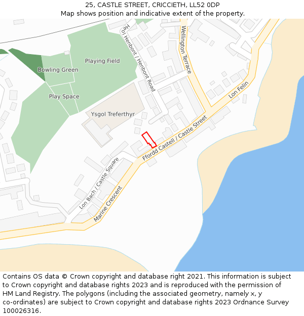 25, CASTLE STREET, CRICCIETH, LL52 0DP: Location map and indicative extent of plot