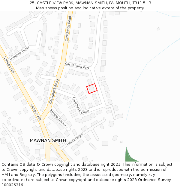 25, CASTLE VIEW PARK, MAWNAN SMITH, FALMOUTH, TR11 5HB: Location map and indicative extent of plot