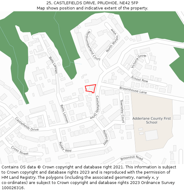 25, CASTLEFIELDS DRIVE, PRUDHOE, NE42 5FP: Location map and indicative extent of plot