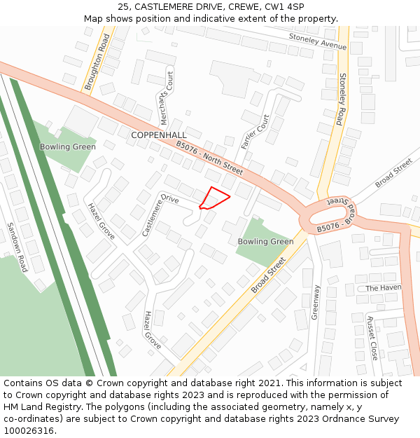 25, CASTLEMERE DRIVE, CREWE, CW1 4SP: Location map and indicative extent of plot