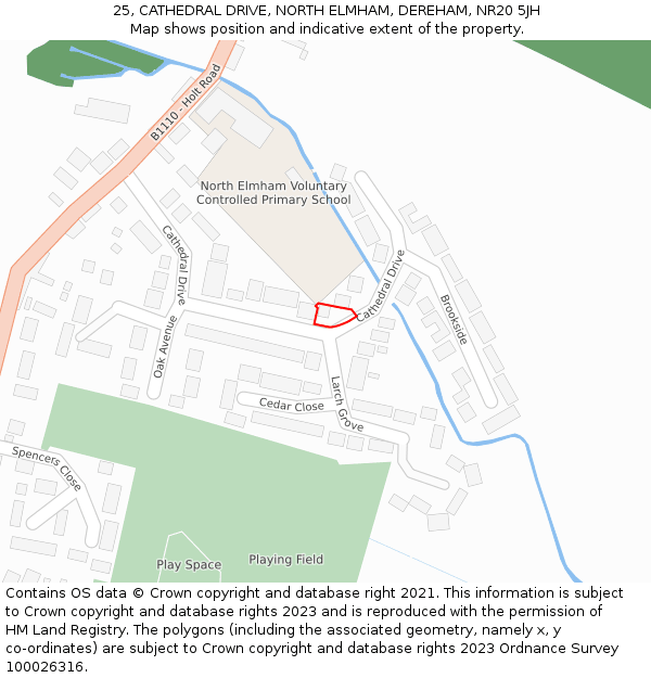 25, CATHEDRAL DRIVE, NORTH ELMHAM, DEREHAM, NR20 5JH: Location map and indicative extent of plot