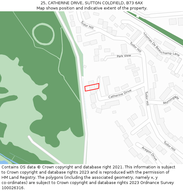 25, CATHERINE DRIVE, SUTTON COLDFIELD, B73 6AX: Location map and indicative extent of plot