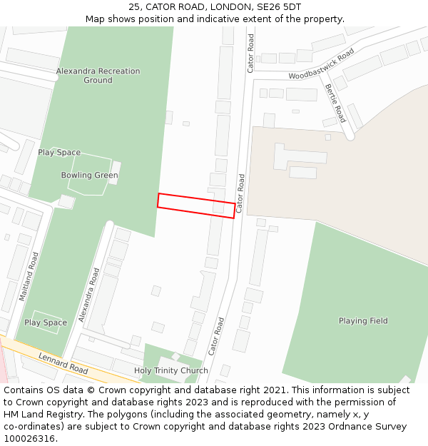 25, CATOR ROAD, LONDON, SE26 5DT: Location map and indicative extent of plot
