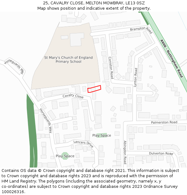 25, CAVALRY CLOSE, MELTON MOWBRAY, LE13 0SZ: Location map and indicative extent of plot