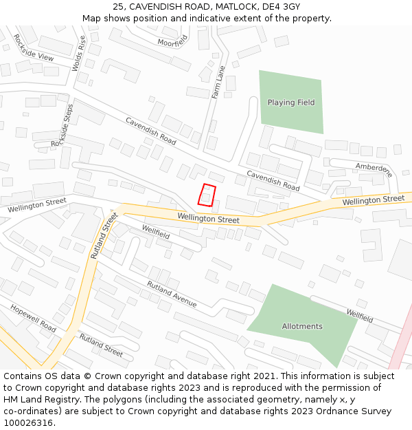 25, CAVENDISH ROAD, MATLOCK, DE4 3GY: Location map and indicative extent of plot