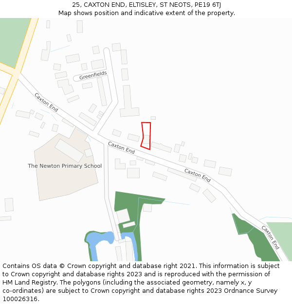 25, CAXTON END, ELTISLEY, ST NEOTS, PE19 6TJ: Location map and indicative extent of plot